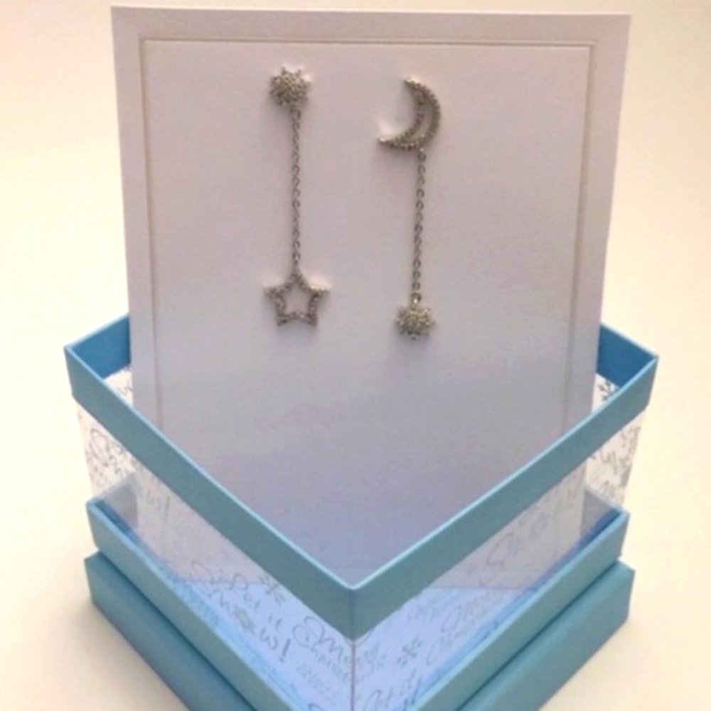 🌙Silver CZ Moon & Stars Earrings ✨ 925 SS & CZ